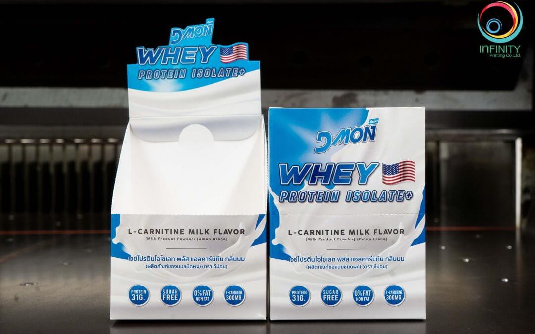 กล่องบรรจุภัณฑ์ DMON WHEY PROTEIN ISOLATE+ กลิ่นนม